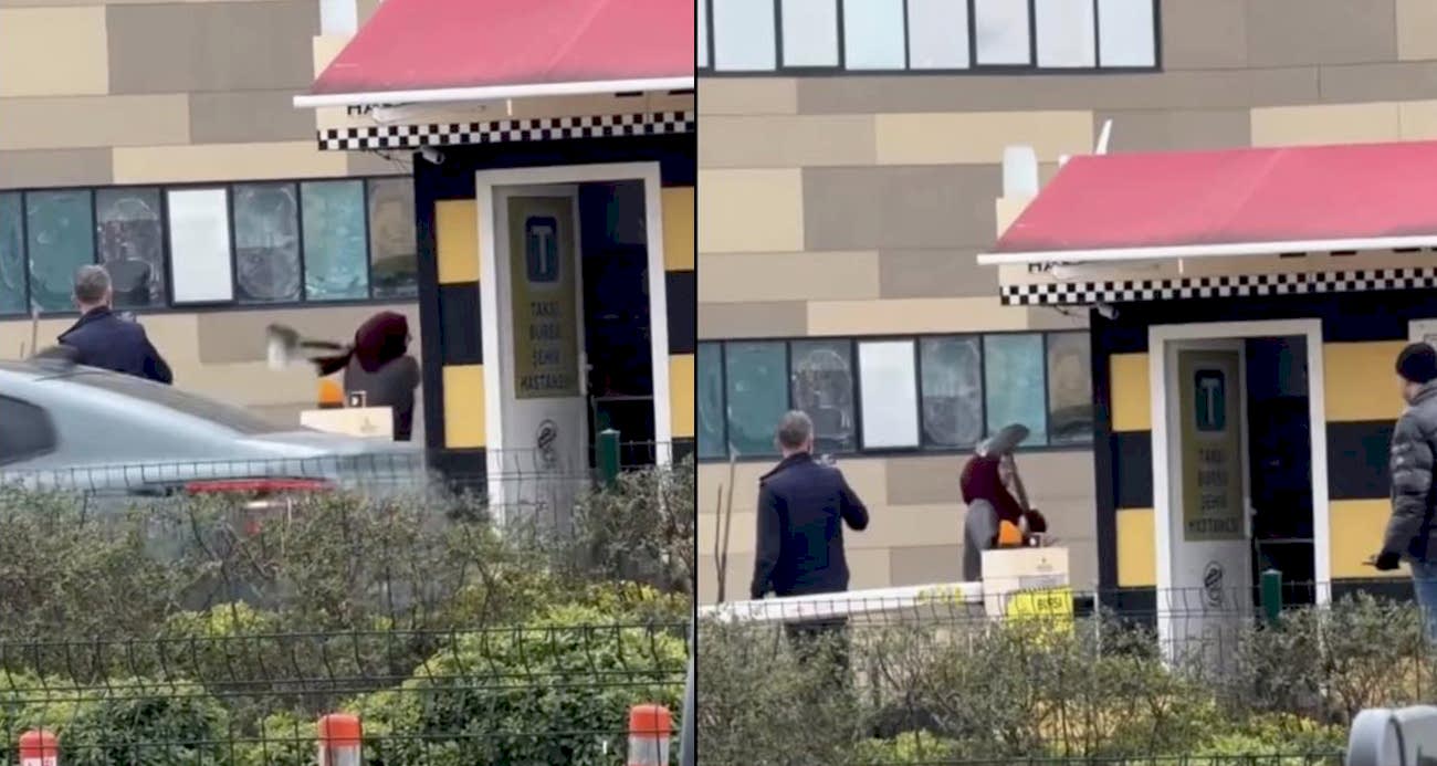 Taksi bulamayınca durağı böyle dağıttı, görenler şoka girdi